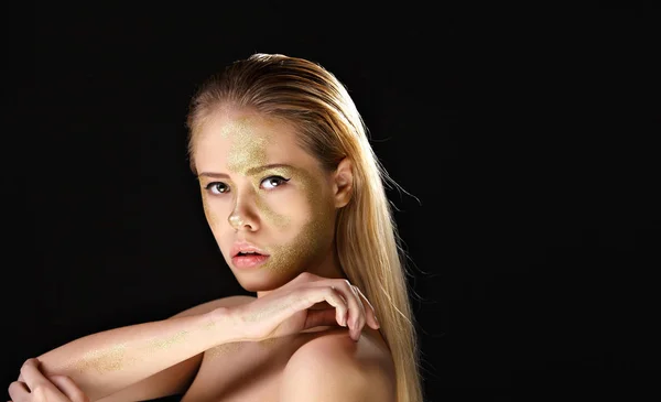 Topless blonde with golden make up — Stock Photo, Image
