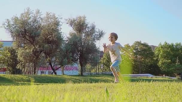 Daughter rushes into mothers arms and gives her a big hug. Outside in the park. — Stock Video