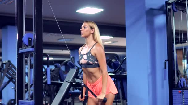 Fit mulher treino tríceps levantar pesos no ginásio — Vídeo de Stock