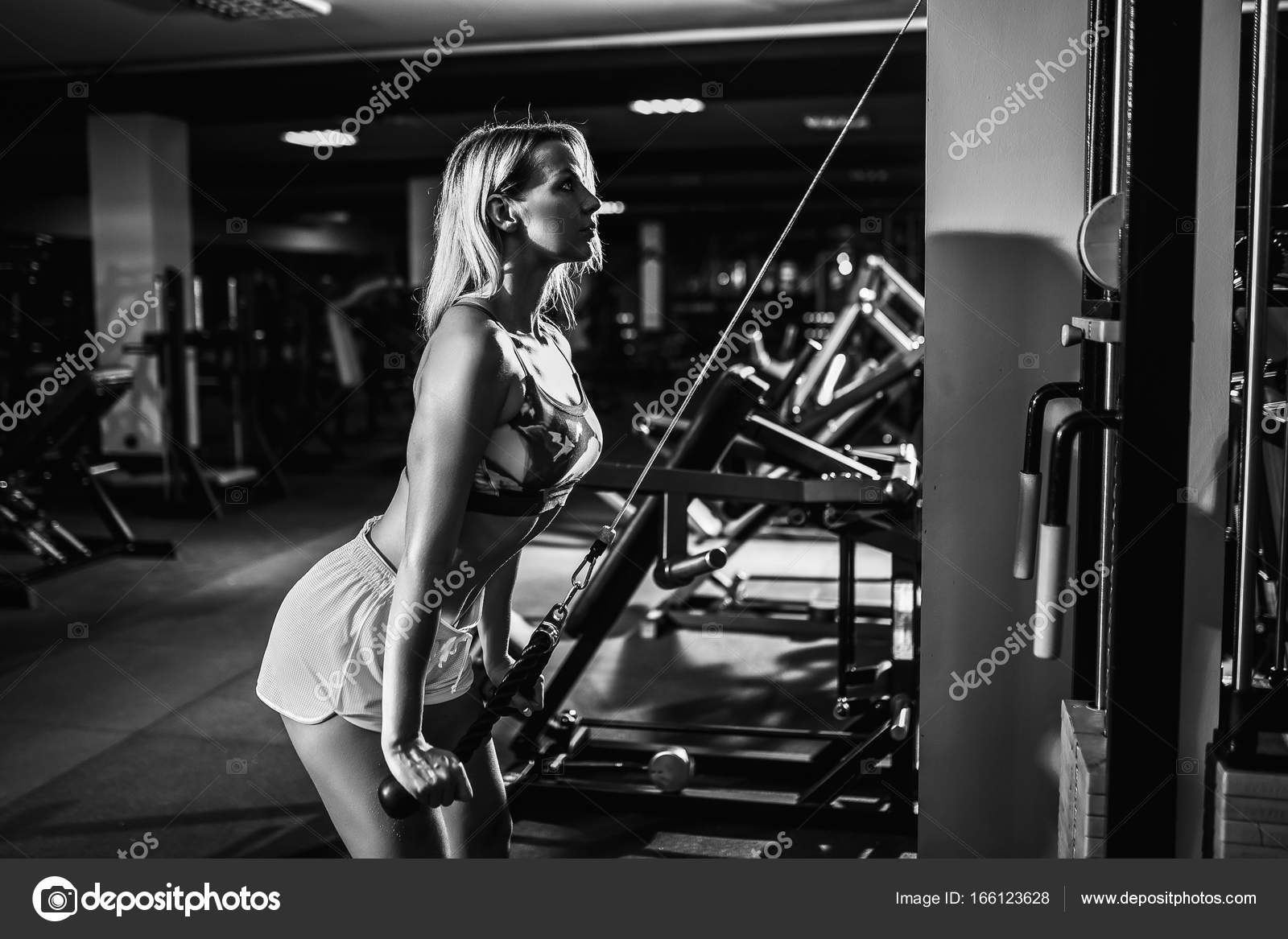 Kadınlar ve erkekler için spor salonunda triceps üzerinde egzersiz Kadınlar ve erkekler için spor salonunda triceps üzerinde egzersiz