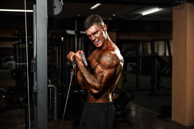 Pazı için egzersiz yaparak genç vücut geliştirmeci