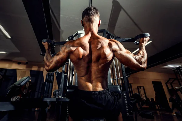 Strong Bodybuilder Doing Heavy Weight Exercise For Back — Stock Photo, Image