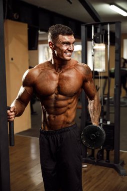 Pazı için egzersiz yaparak genç vücut geliştirmeci