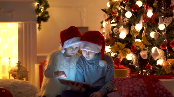 Enfants excités près de l'arbre de Noël — Video