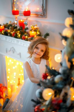 Laughinhg çocuk Noel ağacın arkasından gözetleme