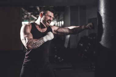 Koyu renk spor salonunda boksör eğitimi..