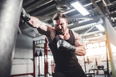 Koyu renk spor salonunda boksör eğitimi..