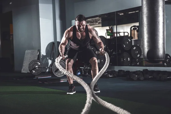 Men with rope in functional training fitness — Stock Photo, Image