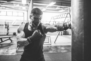 Koyu renk spor salonunda boksör eğitimi..