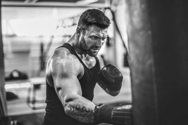 Koyu renk spor salonunda boksör eğitimi..