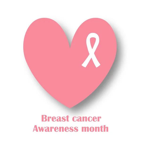 Brustkrebs-Aufklärungsplakat. Schleifenschild. Brustkrebs-Symbol. Brustkrebs-Aufklärungskarte mit rosa Herz und weißer Schleife. — Stockvektor