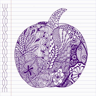 Elle çizilmiş kabak doodle tarzı defter sayfası.