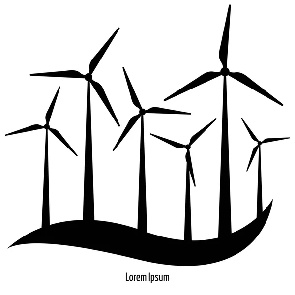 Ilustración del vector de turbina eólica. Molino de viento. Ilustración del paisaje de aerogeneradores . — Vector de stock