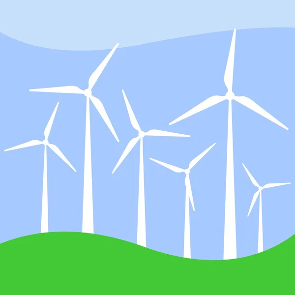 Větrná turbína vektorové ilustrace. Větrný mlýn. Větrná turbína krajina ilustrace. — Stockový vektor