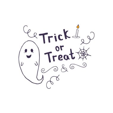 Sevimli hayalet ve el yazı ifade ya parani ya canini ile çizilmiş kart el.