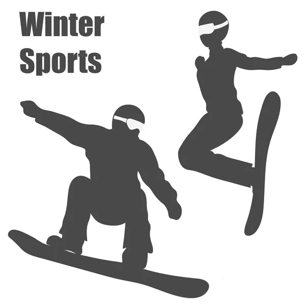 Snowboarder-Silhouette. Vektorillustration. Silhouette von Mann und Frau — Stockvektor
