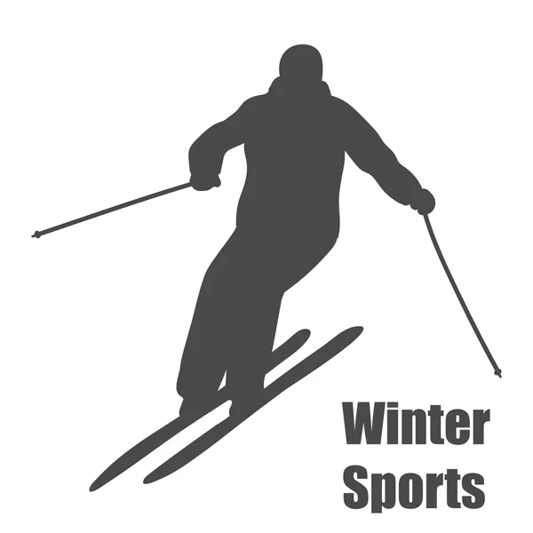 Skifahrer Silhouette isoliert auf weißem Hintergrund. Vektorillustration. — Stockvektor