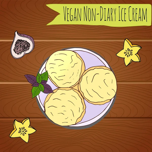 Vegano helado no diario en la mesa de madera. Ilustración vectorial . — Vector de stock