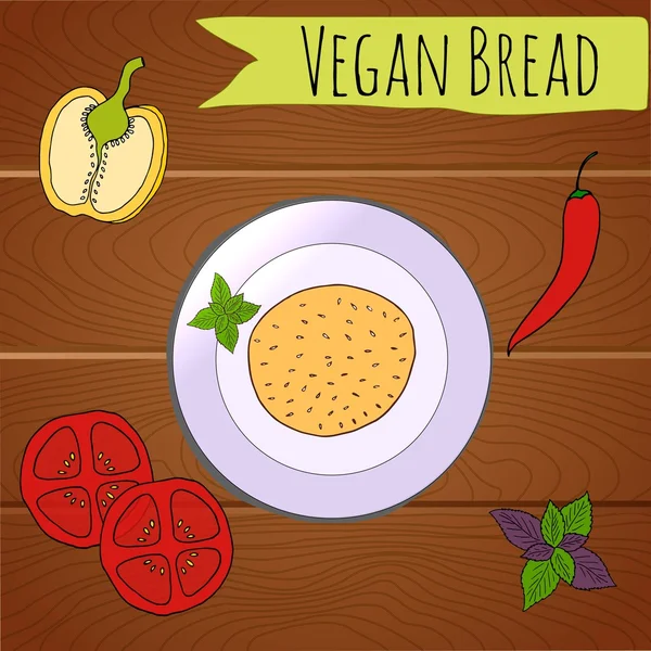 Ahşap masa vegan ekmek. Vektör çizim. — Stok Vektör