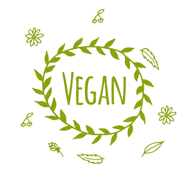 Etiqueta del producto vegano. Día mundial vegano. Marco rústico dibujado a mano con flores y hojas. Diseño tipográfico. Naturales . — Vector de stock