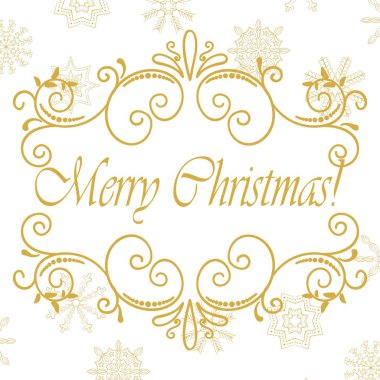 Vektör kaligrafi vintage çerçeve. Neşeli Noel ve mutlu yeni yıl kartı elle çizilmiş kar taneleri ile. Vektör çizim