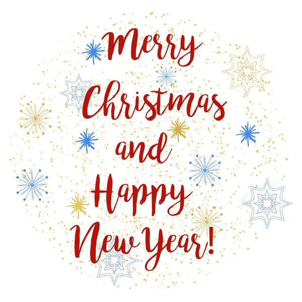Joyeux Noël et bonne année carte avec des flocons de neige dessinés à la main. Illustration vectorielle . — Image vectorielle