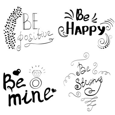 İfadeler yazı el ile ayarlayın. Elle çizilmiş tasarım yazı. Tipografi poster, kartları ve t-shirt tasarım. Vektör çizim.