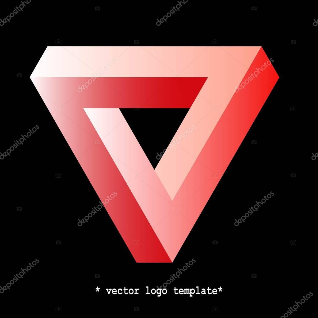 Penrose triangle. Gradient 3D triangle on black background. Vector logo template. Impossible triangle shape.