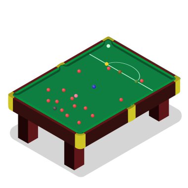 Snooker tablo izometrik tarzı. 3D Bilardo masası. İzometrik Görünüm Web sitesi için. Bilardo masası topları ile.