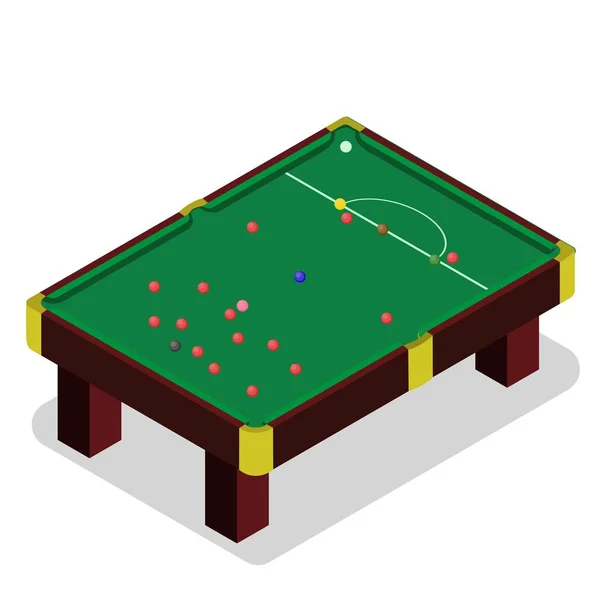 Snookertafel in isometrische stijl. 3D-biljarttafel. Isometrische weergave voor website. Biljarttafel met ballen. — Stockvector