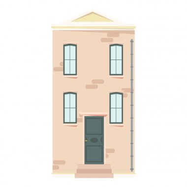 Düz tasarım Kentsel evde. Beyaz arka plan üzerinde izole Avrupa tarzı eski binalarda. Vektör çizim.