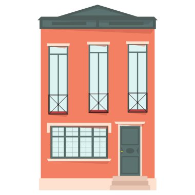 Düz tasarım Kentsel evde. Beyaz arka plan üzerinde izole Avrupa tarzı eski binalarda. Vektör çizim.