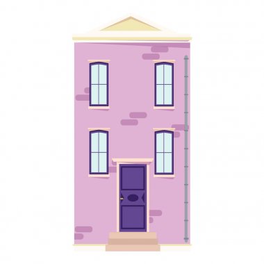 Düz tasarım Kentsel evde. Beyaz arka plan üzerinde izole Avrupa tarzı eski binalarda. Vektör çizim.