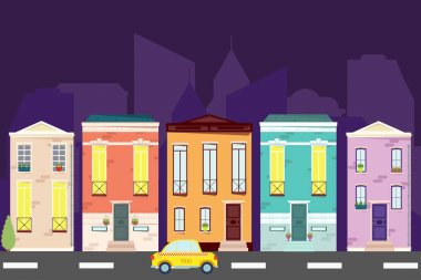 Şehir manzarası. Kentsel peyzaj düz tarzı. Vektör çizim.