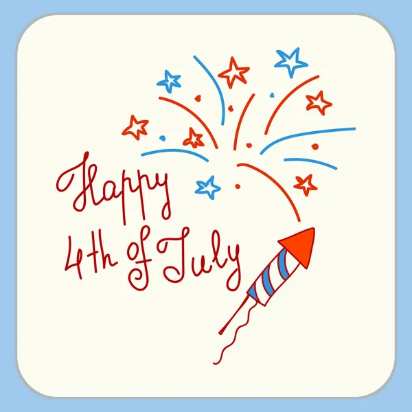 Mutlu Bağımsızlık günü kartı Amerika Birleşik Devletleri, 4 Temmuz th. Yazı tipi ile tebrik kartı. Mutlu Temmuz'u kartı. Elle çizilmiş dekorasyon. Doodle stil vektör çizim.