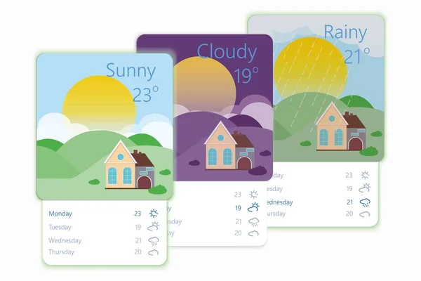 Pogoda App Mobile Kit Wygląd Interfejsu Użytkownika Gui Elastyczne Web — Wektor stockowy