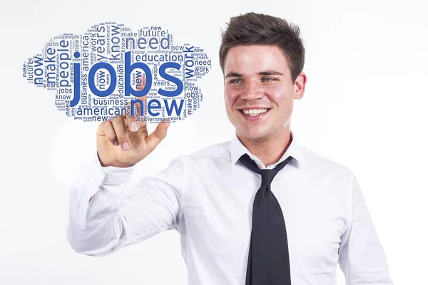 Jobs - Young businessman touching word cloud — Stock Photo, Image