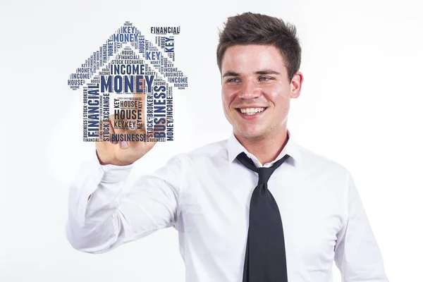 House - Young businessman touching word cloud