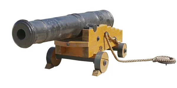 Old ship cannon on white background