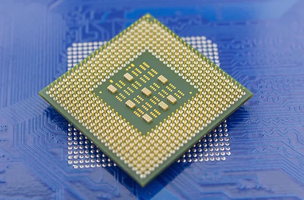 computer processor on blue motherboard circuit