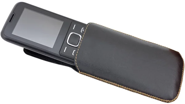 Mobile phone in case on a white background
