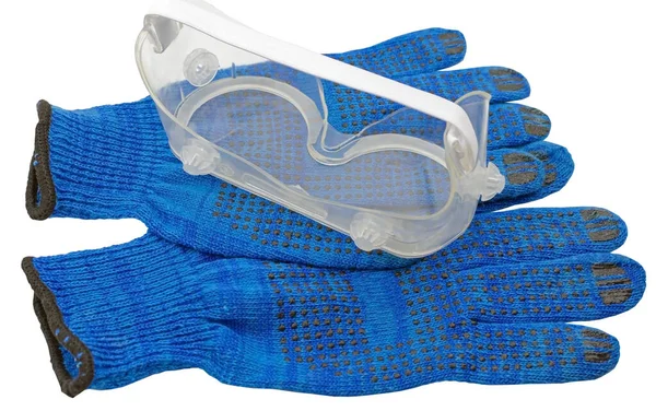 personal Protection Equipment including glasses and working glove on white background