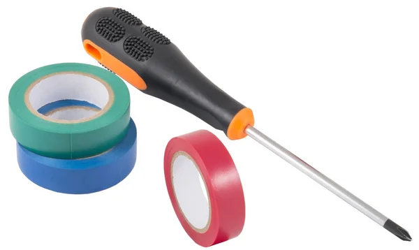 colored duct tape with screwdriver on white background