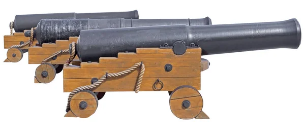Old ship cannon on white background. Guns concern to the Crimean war of 1854.