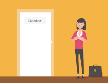 Doktor Kliniği için bekleyen memnun kadın