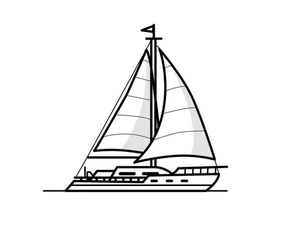 Boat outline black and white vector illustration — Stock Vector