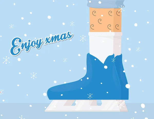 Enjoy christmas. Winter skates flat illustration — Stock Vector