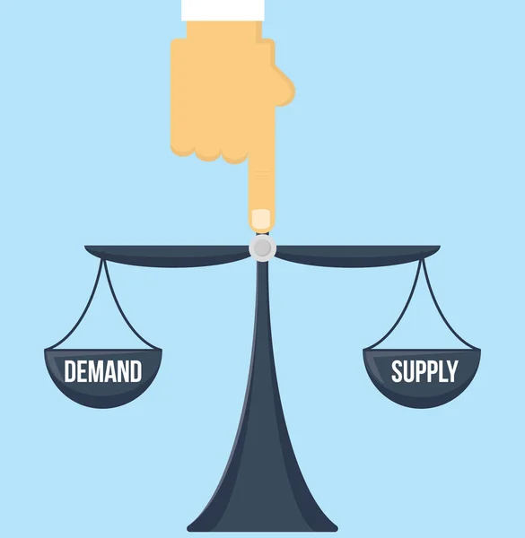 Balança de oferta e escala de demanda com mão invisível de ilustração vetorial de mercado . —  Vetores de Stock