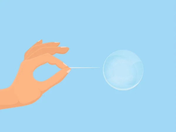 Hand with needle and soap bubble — Stock Vector