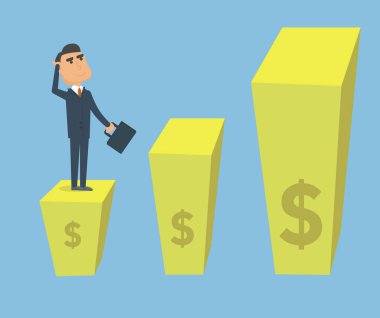 İş adamı iş ve gelir artışı hakkında düşünme